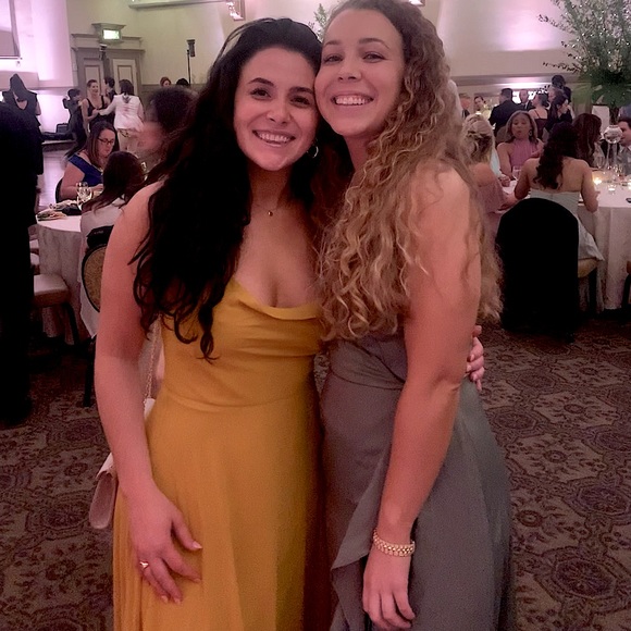 Yellow Lulus lace-up cowl maxi dress (wedding guest/bridesmaid dress) - Picture 2 of 3